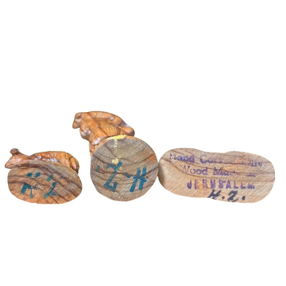 Antique Hand Carved Olive Wood Nativity Set 12 Piece Jerusalem Signed‎ by Artist